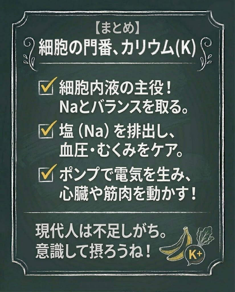 必須ミネラル図鑑カリウムのまとめ